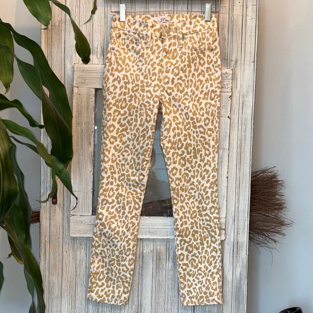 J. Crew High-Rise Toothpick Tan and White Leopard Print Denim Size 23 Like New